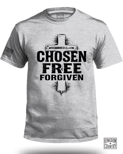Chosen Free Forgiven Romans 8 1-2 Message Shirt product