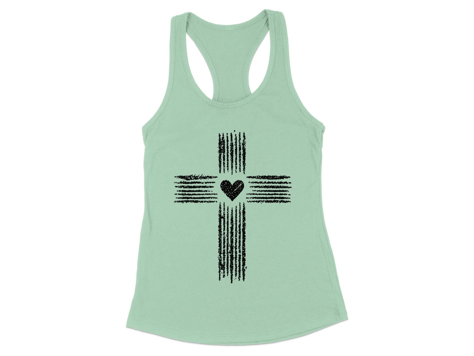 Inspirational Cross Heart Design on Mint Tank Top Product