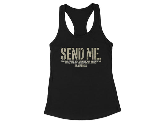 Tank top with "SEND ME. ISAIAH 6:8" text.