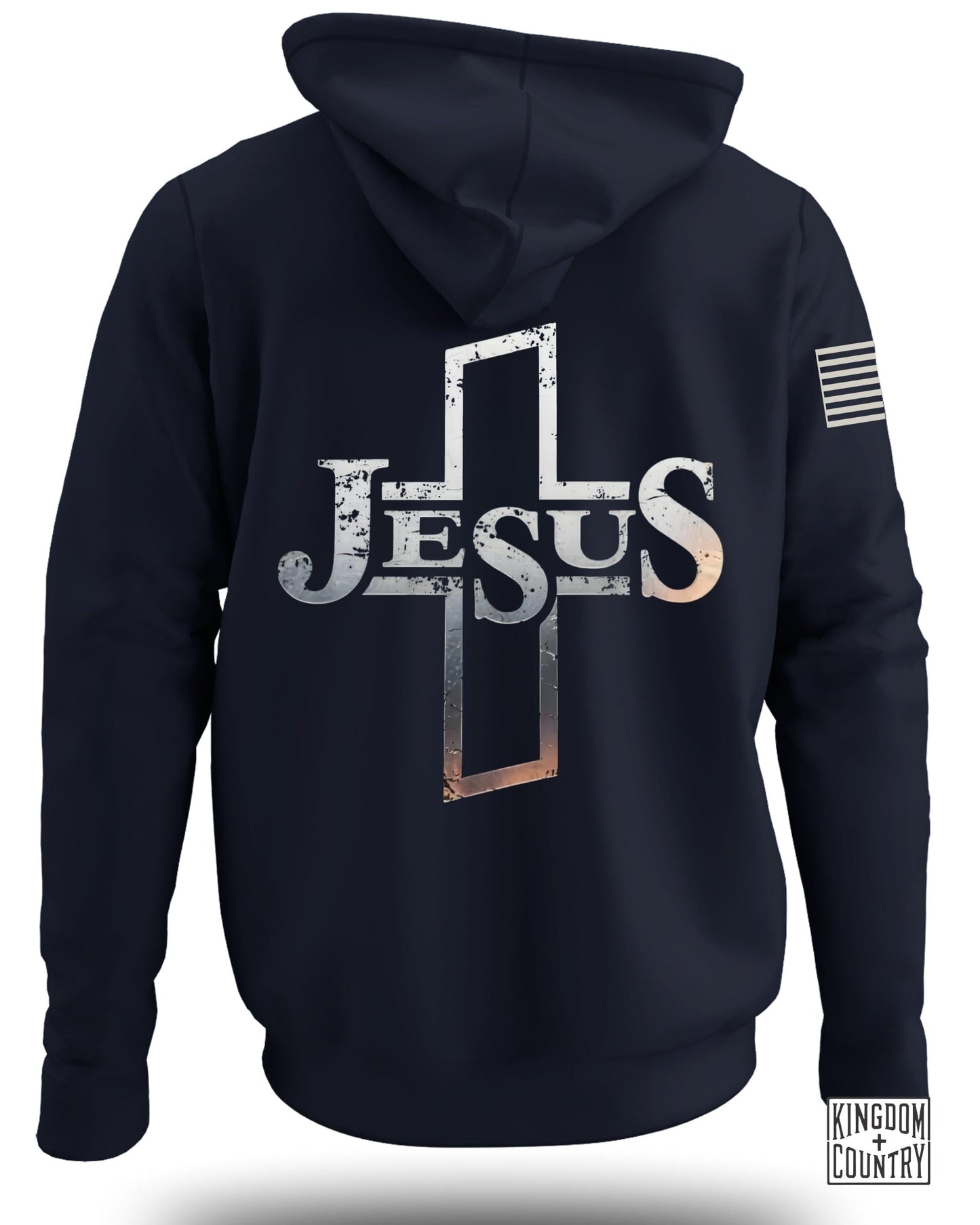 Jesus Cross Design Hoodie with Flag Print