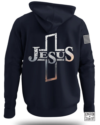 Jesus Cross Design Hoodie with Flag Print