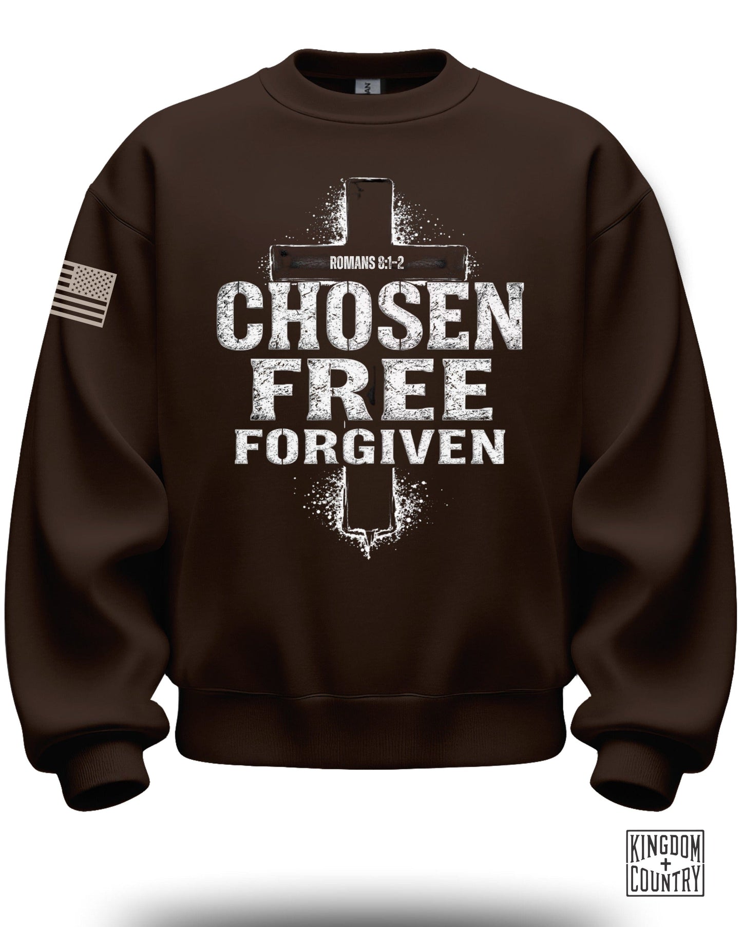 Chosen Free Forgiven Romans 8:1-2 Cross Sweatshirt