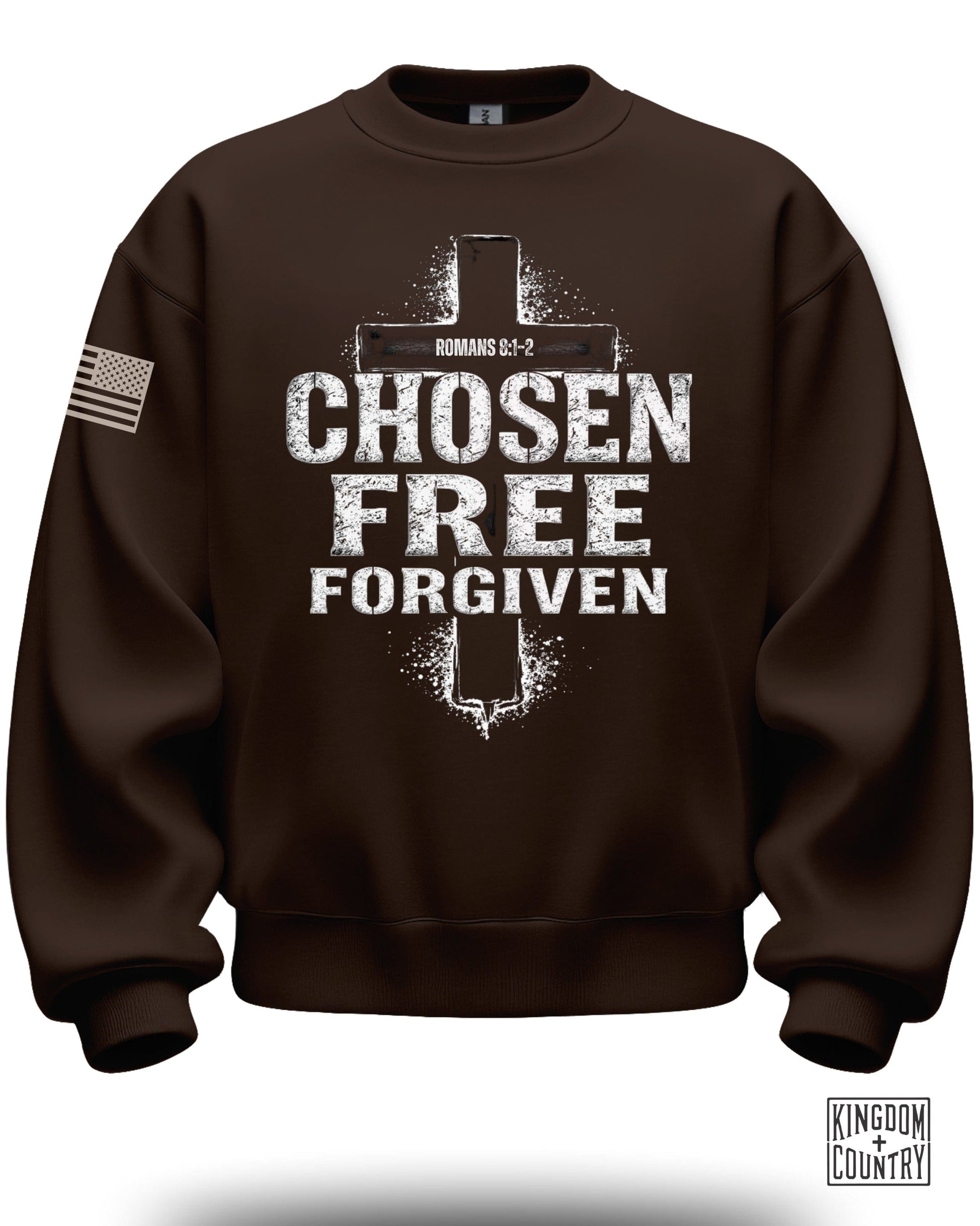 Chosen Free Forgiven Romans 8:1-2 Cross Sweatshirt