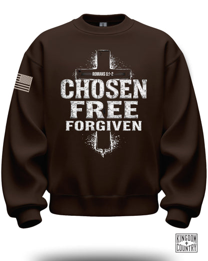 Chosen Free Forgiven Romans 8:1-2 Cross Sweatshirt