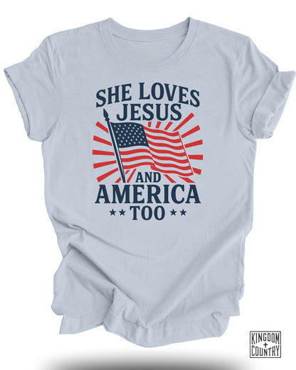 She Loves Jesus and America Too T shirt product type