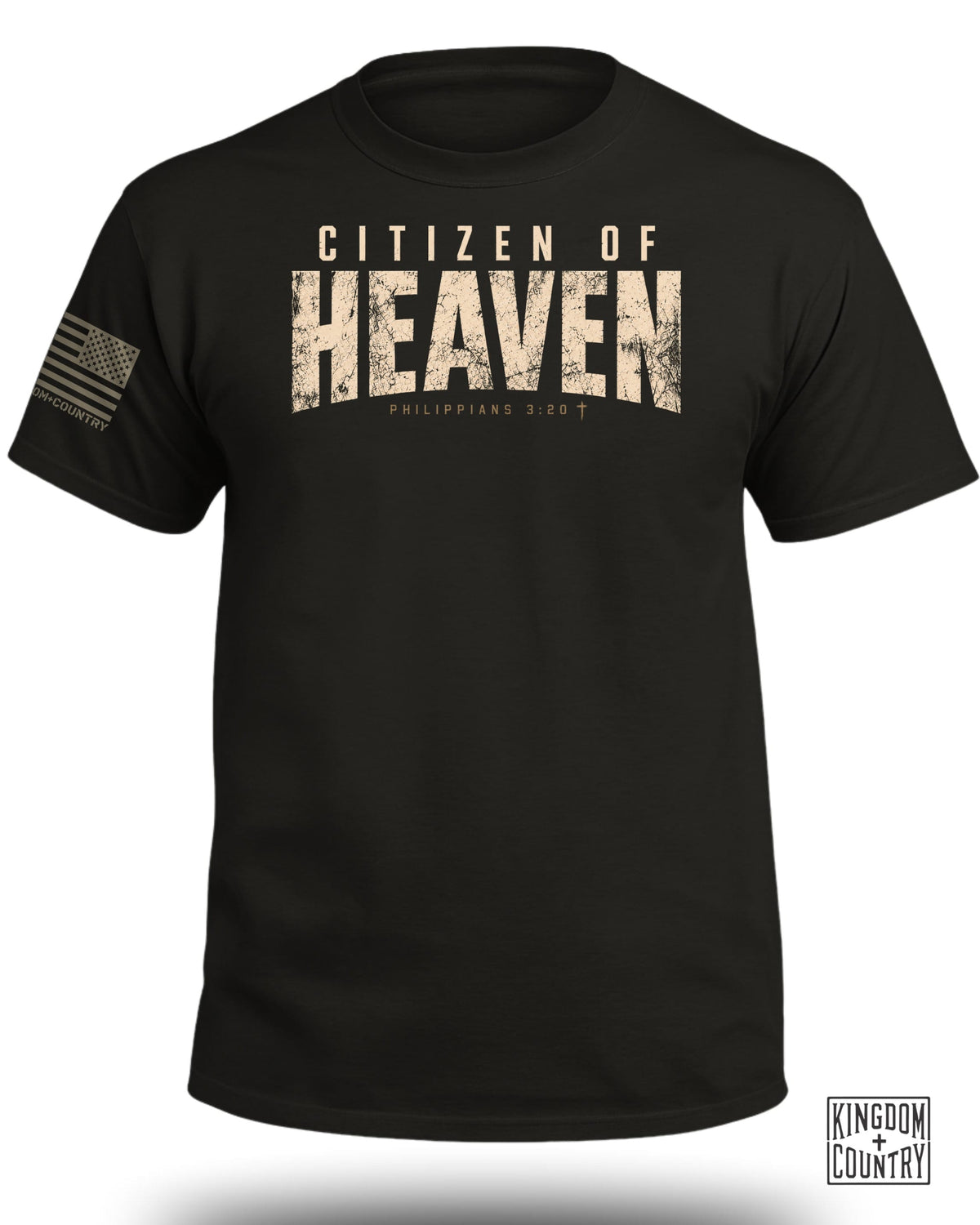 Black t-shirt with "CITIZEN OF HEAVEN" and "PHILIPPIANS 3:20" text.