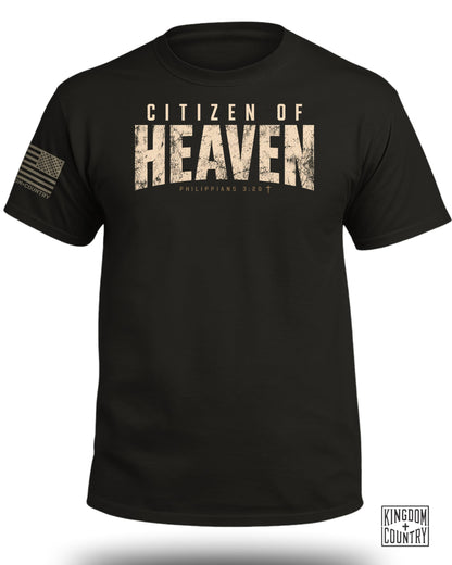 Black t-shirt with "CITIZEN OF HEAVEN" and "PHILIPPIANS 3:20" text.