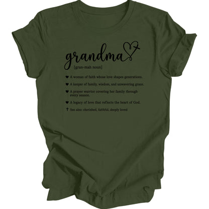 T-shirt with "grandma" and inspirational quotes about her love and faith.