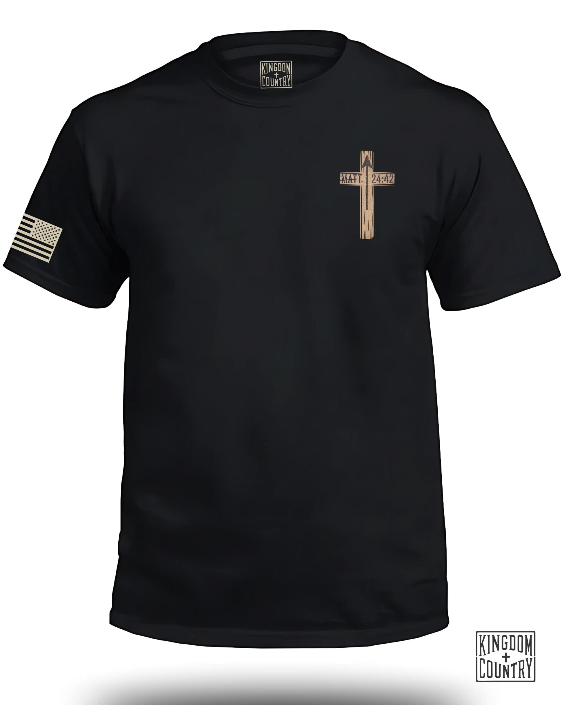 Stylish black tee with American flag sleeve shirt product