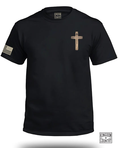 Stylish black tee with American flag sleeve shirt product