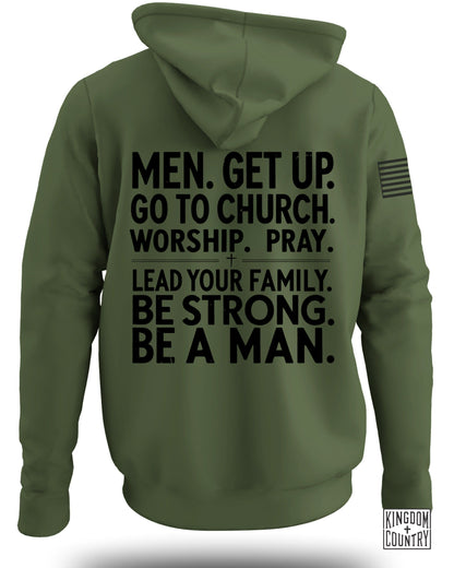 Men Lead Your Family Be Strong Green Hoodie
