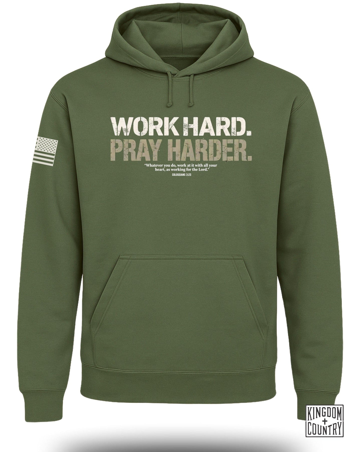 Work Hard Pray Harder Army Green Hoodie for Casual Wear