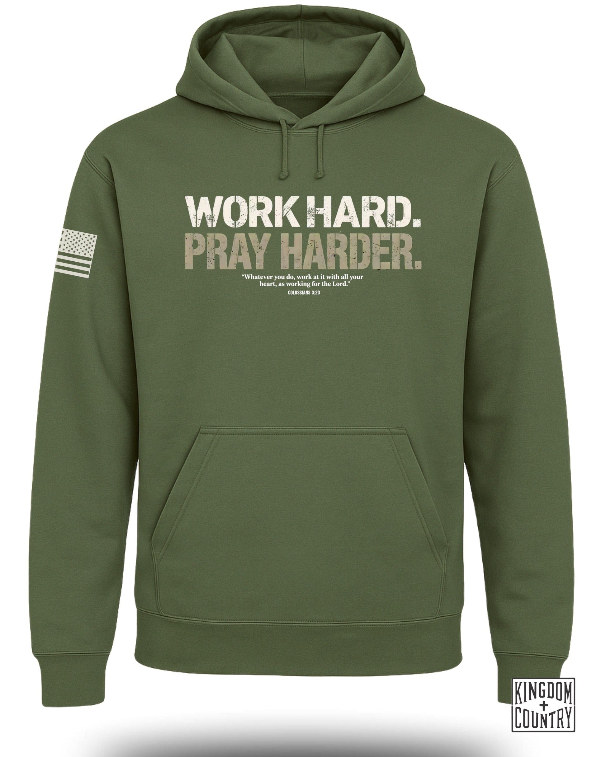 Work Hard Pray Harder Army Green Hoodie for Casual Wear