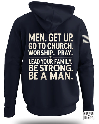 Men Get Up Go to Church Worship Pray Hoodie